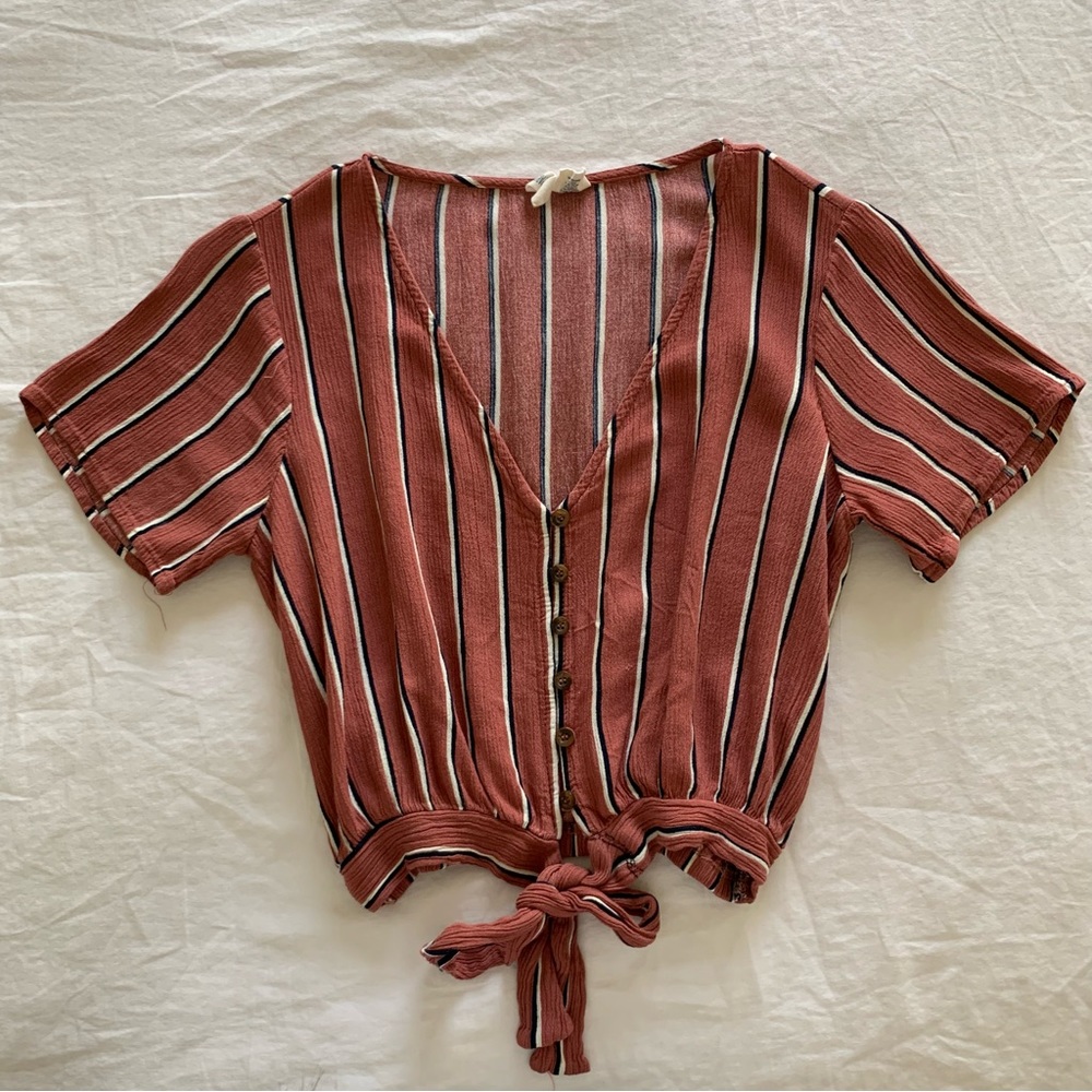 Tilly’s Striped V-Neck Blouse Crop Top